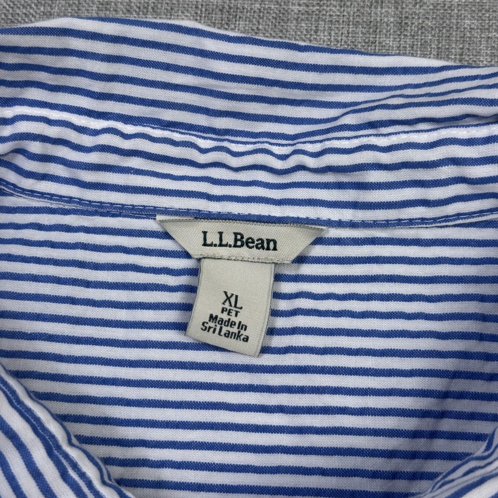 L.L. Bean Seersucker Button-Up Womens XL Petites Blue Striped Collared Cotton - Picture 2 of 10